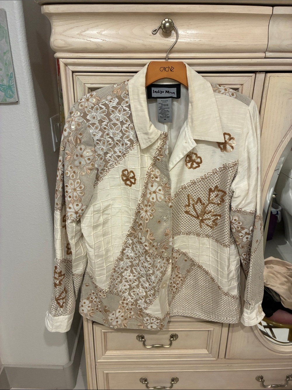 Indigo Moon Women's Cream & Tan Patchwork Button-Up Blazer